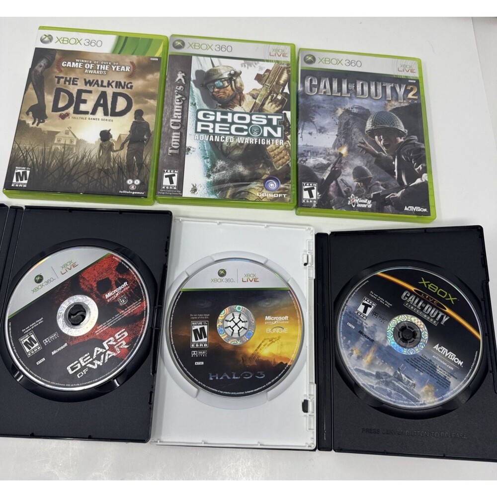 Lot of 6 Xbox 360 Games Bundle Walking Dead, Call Duty, Halo, Gears of War